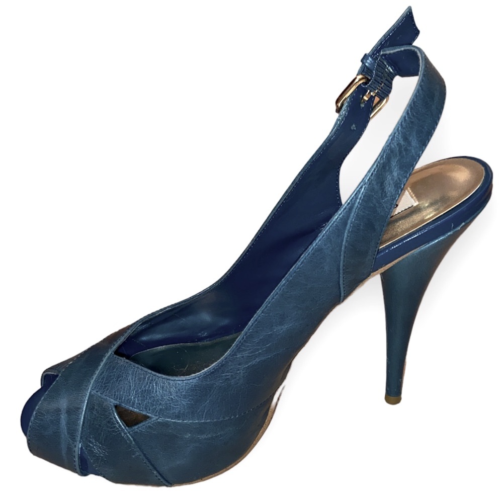 STEVE MADDEN Marlene Teal Leather Slingback Heels